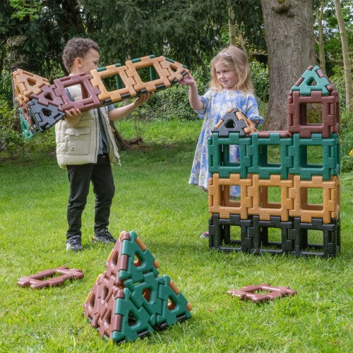 Giant interlocking polygon blocks set, natural colors, with large panel and loose pieces