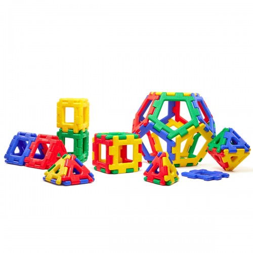 Colorful interlocking plastic polyhedron construction set pieces