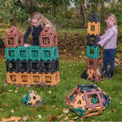 Giant Polydron natural-colour interlocking building set with house pieces and ball