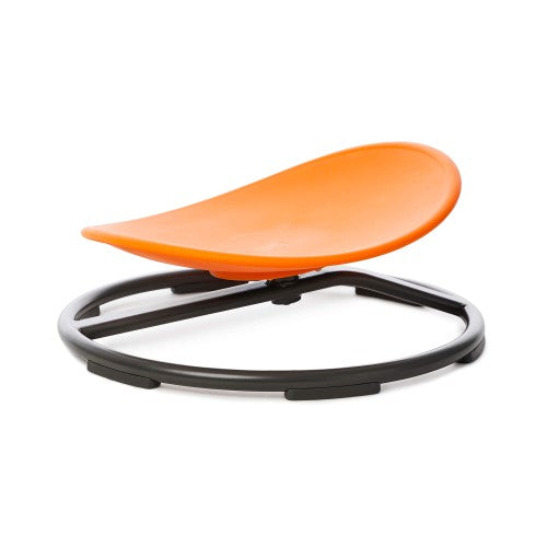 Orange sit-on spinning seat with round gray base