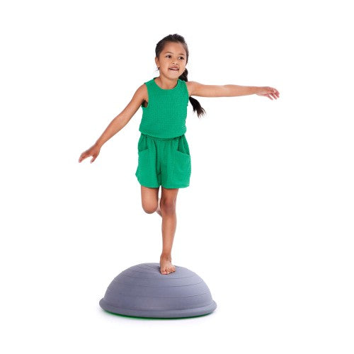 Inflatable balance air board, gray dome with green top surface for standing