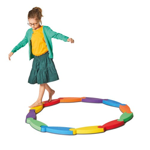 Colorful curved stepping pads for balance and motor skills play