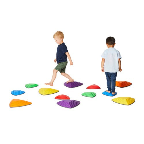 Set of 6 colorful foam stepping stones in blue, green, yellow, red, purple, orange