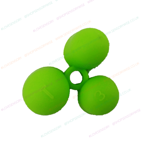 Green claw-style flexible pencil grip with three rounded prongs
