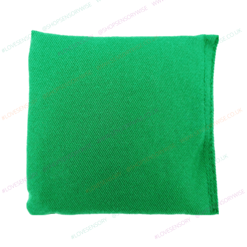Square cotton bean bag in green fabric with stitched corners