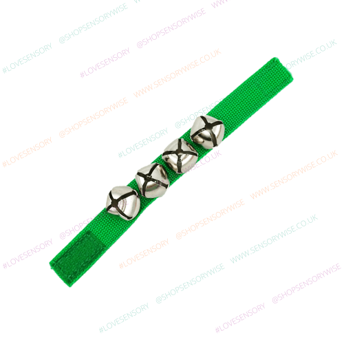 Wrist and ankle bells fabric band with green fabric strap and silver jingle bells