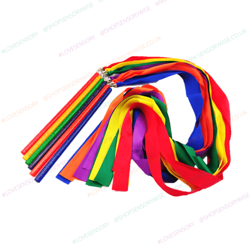 Colorful rainbow gymnastics ribbon wand with 1.8 m pole and bundled streamers
