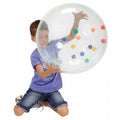 Clear activity therapy ball, 50 cm, transparent with colorful dot graphics.