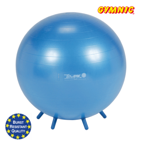 Gymnic Sit N Gym therapy ball, blue with grip nubs and 3-point base