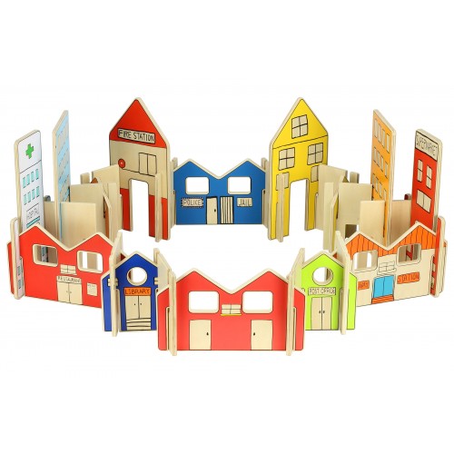 Architect town play set featuring colorful miniature buildings and houses