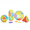 Colorful magnetic tile building set with multi-piece geometric ball shapes and plates