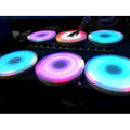 Set of glowing round floor tiles with multicolor LED rings