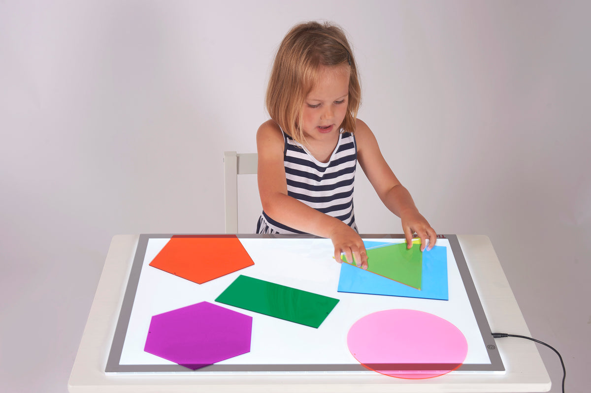Children’s jumbo color mixing shapes tray with large colorful geometric pieces