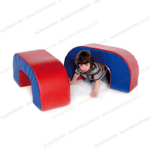 Red and blue foam arch play tunnels, pair of 2, with open entry