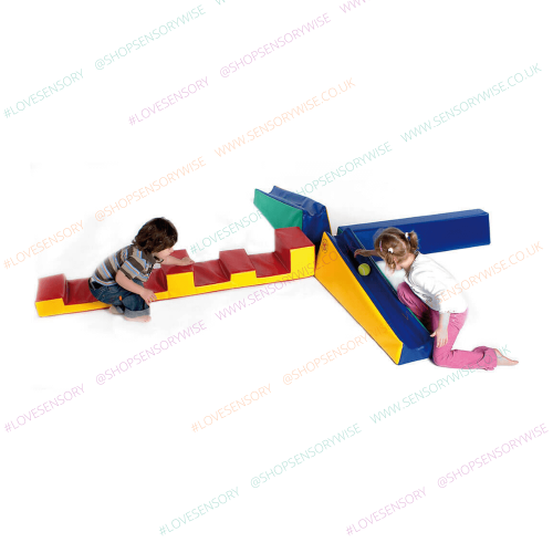 Colorful criss-cross foam play set with interlocking padded blocks