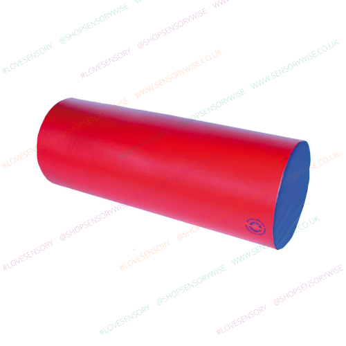 Red and blue cylindrical foam play tunnel for kids