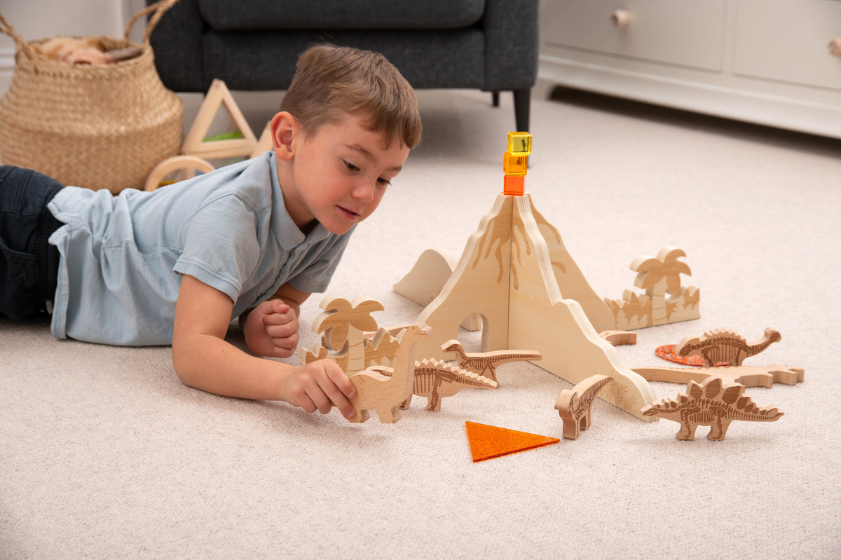 Dinosaur discovery divider playset with puzzle panels and multiple dinosaur figures