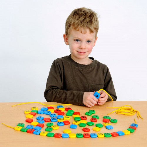 Number lacing beads set with colorful numbered beads and yellow lacing cord