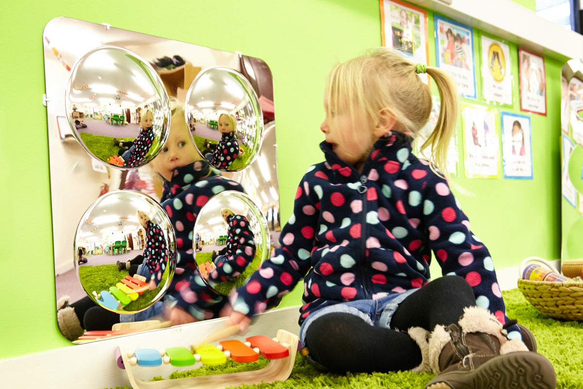 Large 4-dome acrylic mirror panel with four reflective rounded mirror domes