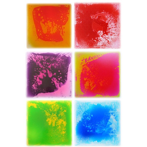 Set of 6 square liquid floor tiles, colorful marbled resin effect patterns