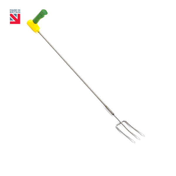 Long Reach Easi-Grip® fork with green and yellow cushioned handle and metal tines