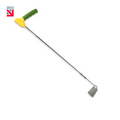 Long-reach garden hoe with green/yellow grip and flat metal blade