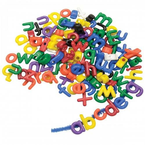 Lowercase letter beads set, mixed colorful plastic letters with central hole