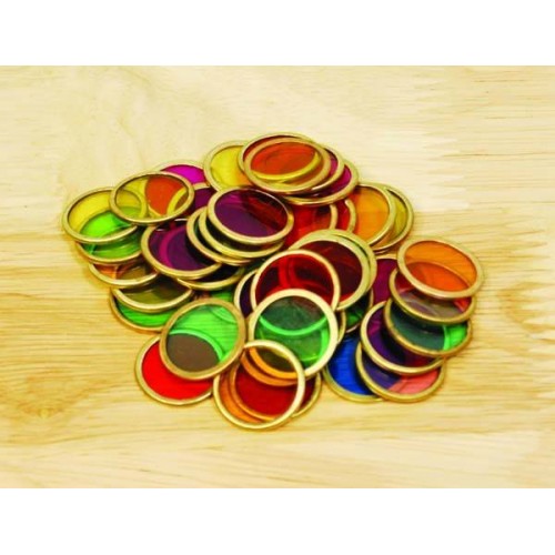 Magnetic counting chip set with colorful circular coins in red, green, purple, and blue