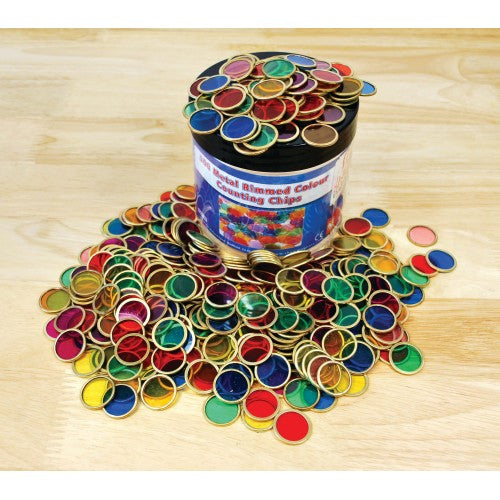 Magnetic counting chip tub with colorful metal chips and loose pieces, 500-count