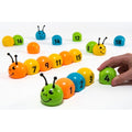 Magnetic number bugs set, colorful snail-style magnets with digits 1-18 and hand placing a 4