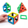 Magnetic polyhedron building block set with colorful square panels and hand-held cube