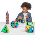 Magnetic polydron shape blocks set with colorful geometric 3D panels
