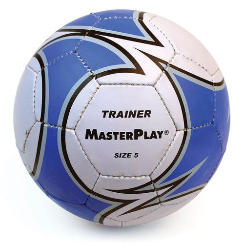 MasterSport training football, size 5, blue and white with black graphic lines and stitched panels