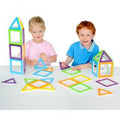 Colorful magnetic geometric tiles and house-shaped frames with triangular pieces