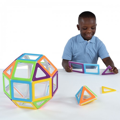 Colorful magnetic construction set with transparent panels and geometric shapes