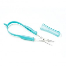 Teal mini scissors with metal blades and protective blade cover