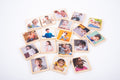 Set of wooden photo tiles featuring multiple children portraits in square frames