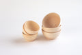 Small natural wooden bowls, two stacks and one standing bowl set