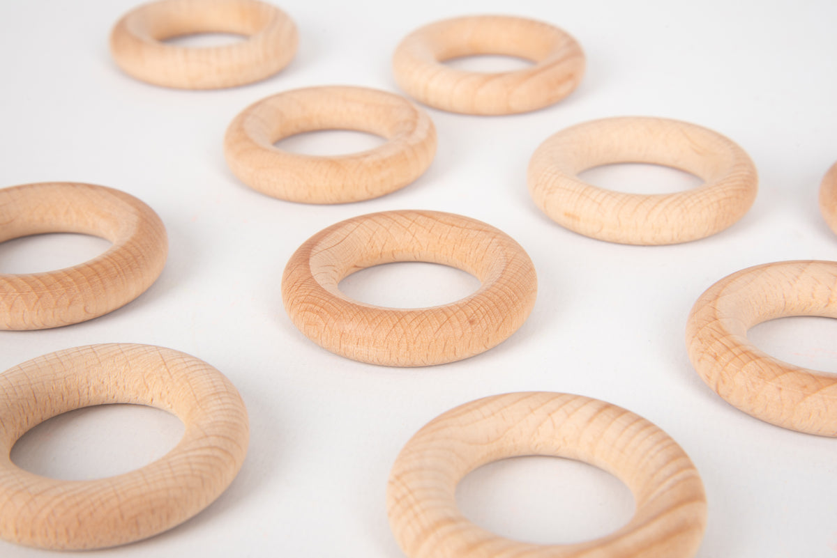 Natural wooden rings (48 mm), circular wood rings with visible grain