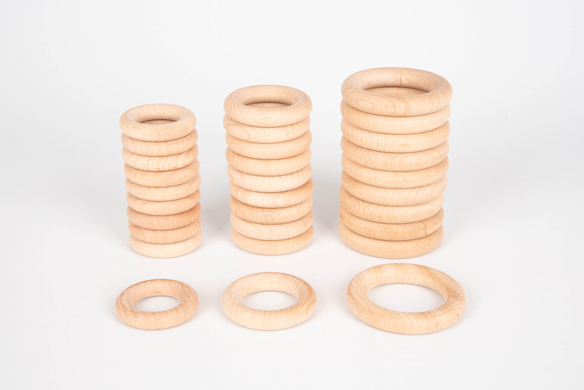 Natural wooden rings (48 mm), three stacked rings and three flat rings