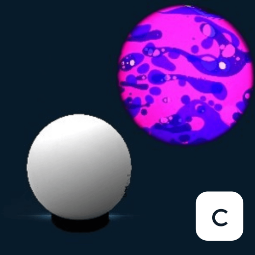 Visual effects projector with pink liquid pattern wheel (C), white globe base