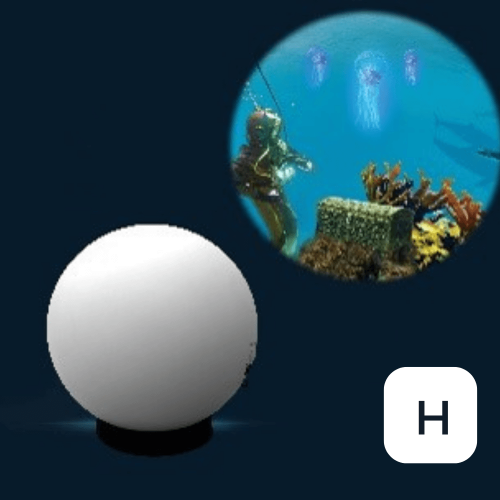 Visual effects projector with underwater reef light wheel (H), white globe base