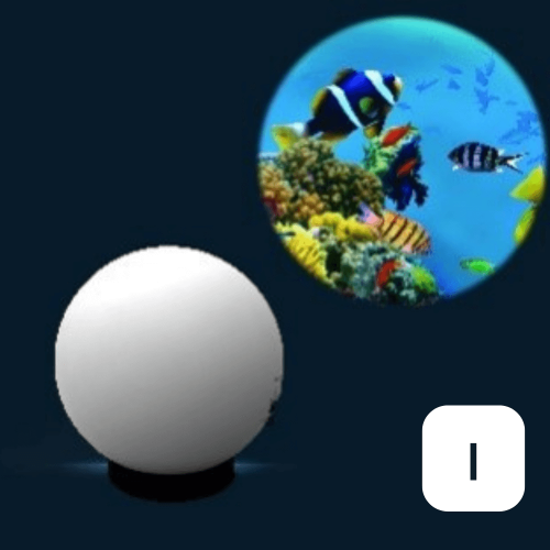 Visual effects projector with tropical sea life light wheel (I), white globe base