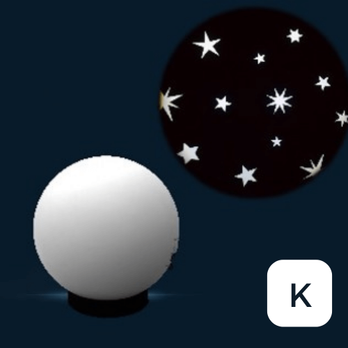 Visual effects projector with starry light pattern wheel (K), white globe base