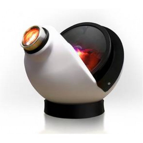 White and black visual effects projector with glowing lens