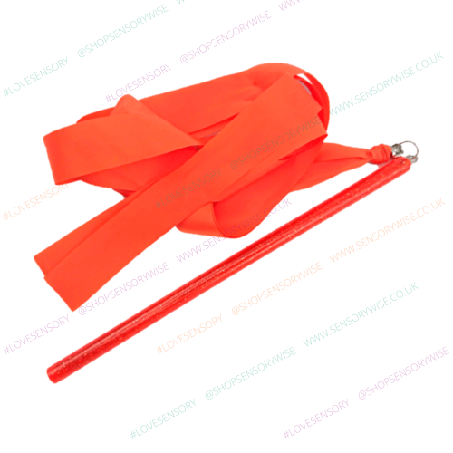 Orange gymnastics ribbon wand with 1.8 m pole and flowing ribbon streamers