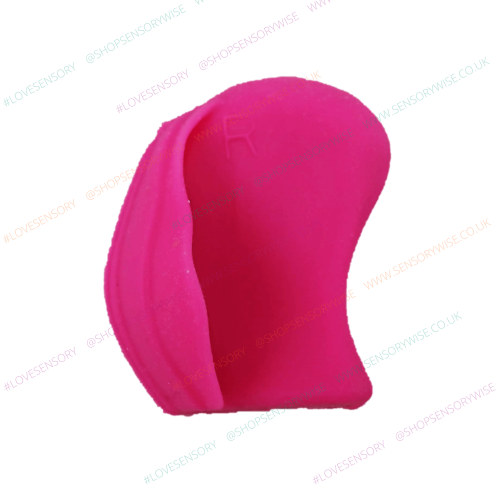 Pink cross-guard pencil grip with textured, grippy surface