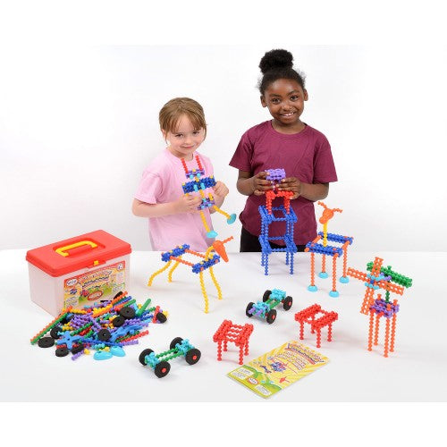 Playstix super set building pieces with tools, vehicles, and instruction sheet