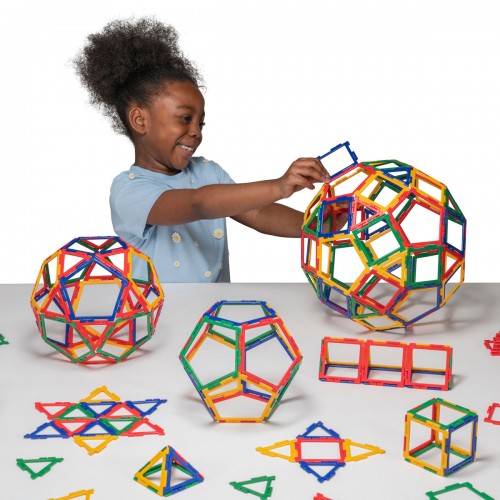 Colorful geometric framework set with plastic rods and panel pieces