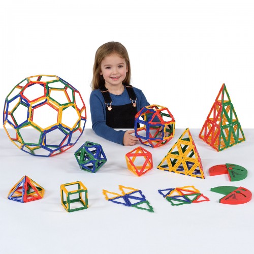 Colorful plastic geometry framework set with polyhedron and triangle pieces